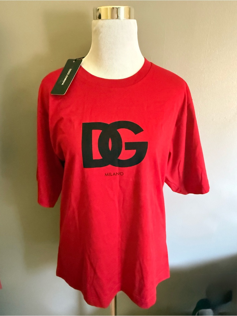 DOLCE & GABBANA Red Logo Print Cotton Men’s Crew Neck T-Shirt NWT Made in Italy